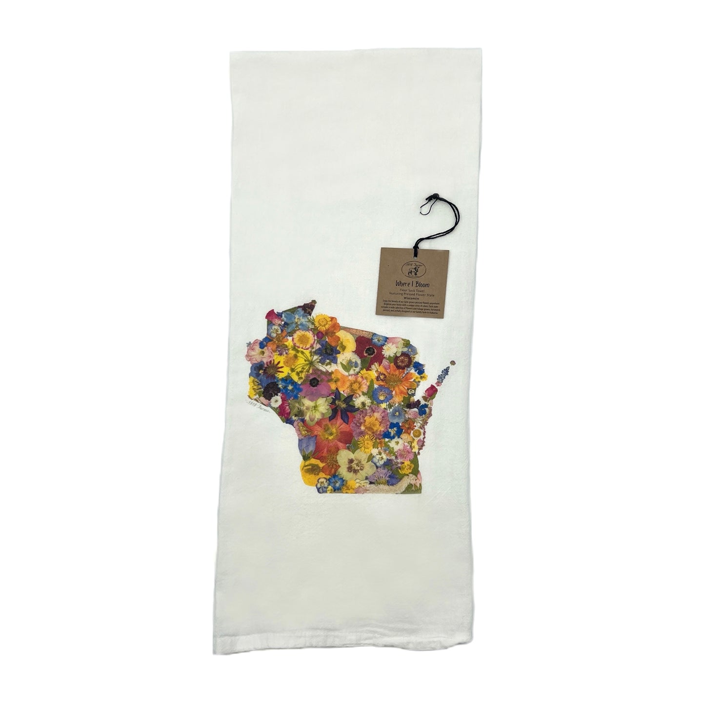 State Themed Flour Sack Towel - "Where I Bloom" Collection Towel 1818 Farms Wisconsin
