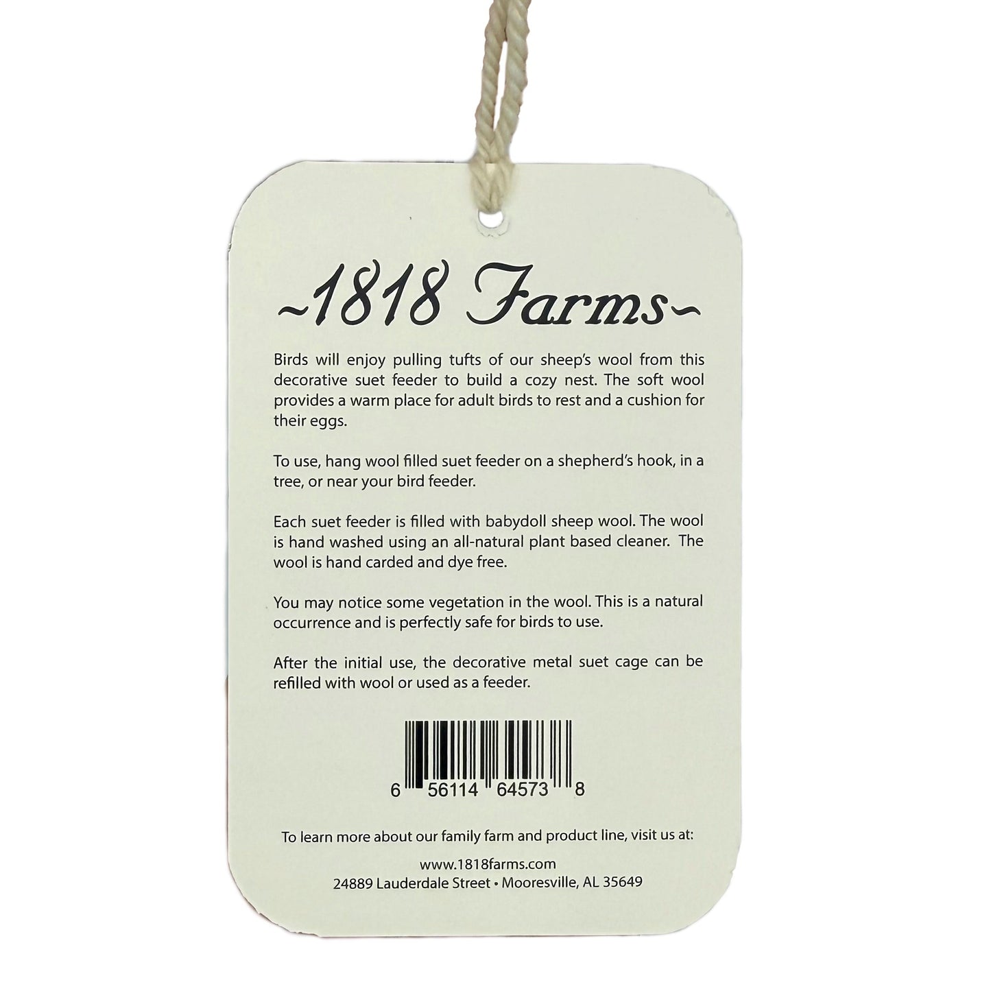 Wool Filled Suet Feeder 1818 Farms