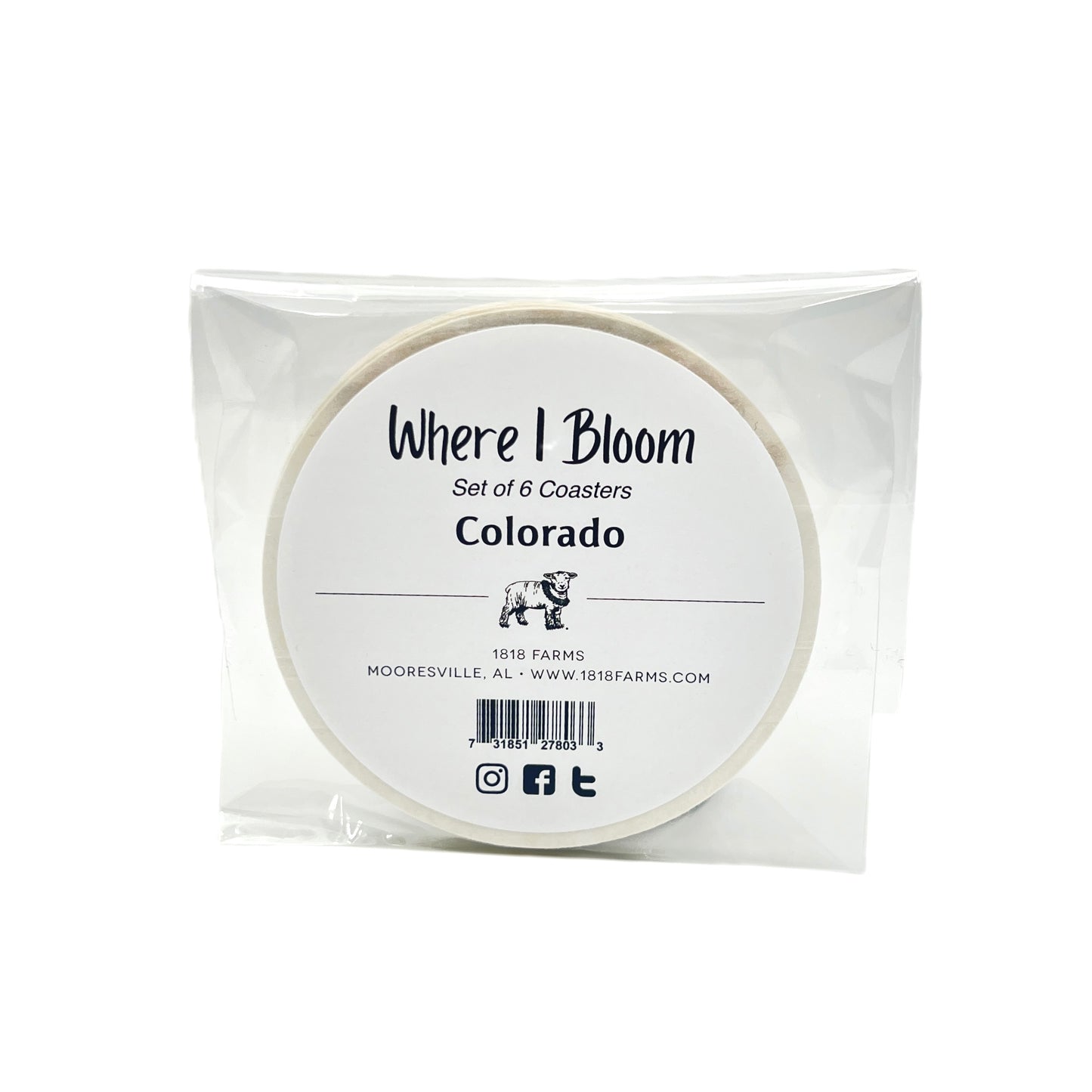 Colorado Themed Coasters (Set of 6)  - "Where I Bloom" Collection Coaster 1818 Farms   