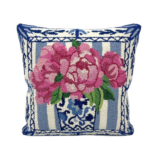Peony Wool Hooked Pillow