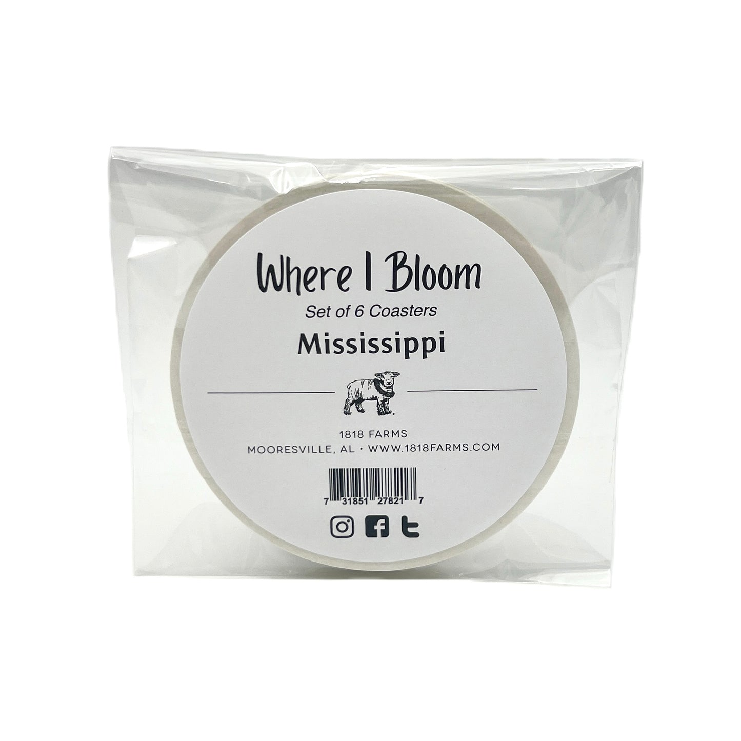 Mississippi Themed Coasters (Set of 6)  - "Where I Bloom" Collection Coaster 1818 Farms   