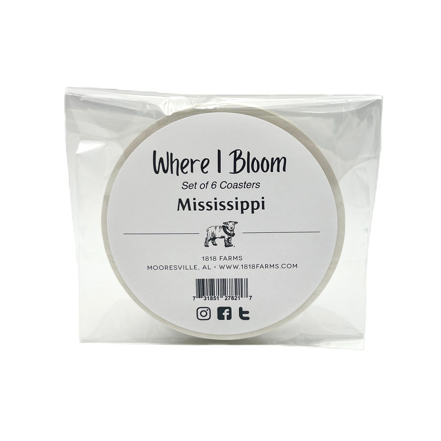 Mississippi Themed Coasters (Set of 6) - "Where I Bloom" Collection Coaster 1818 Farms