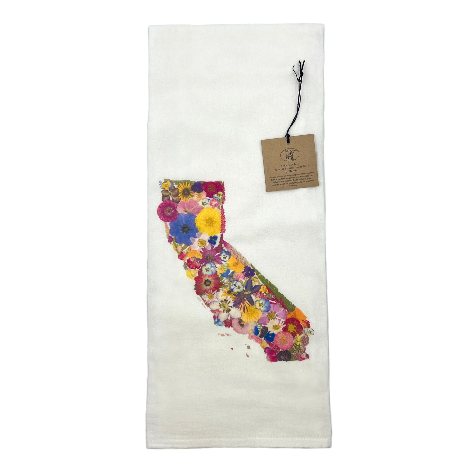 State Themed Flour Sack Towel  - "Where I Bloom" Collection Towel 1818 Farms California  