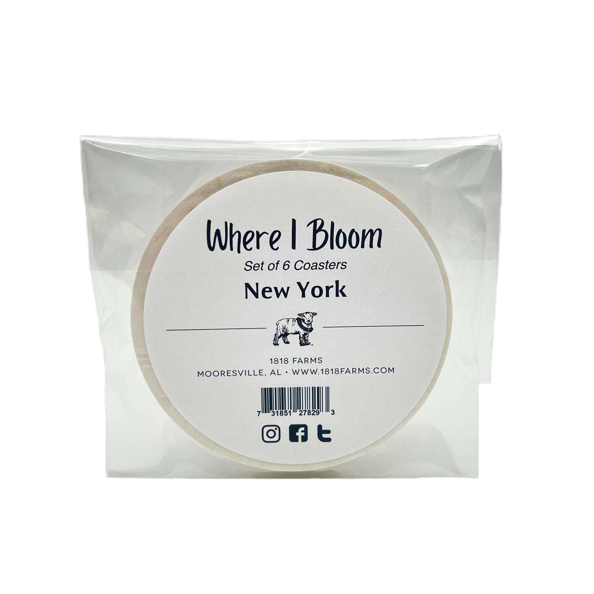 New York Themed Coasters (Set of 6)  - "Where I Bloom" Collection Coaster 1818 Farms   