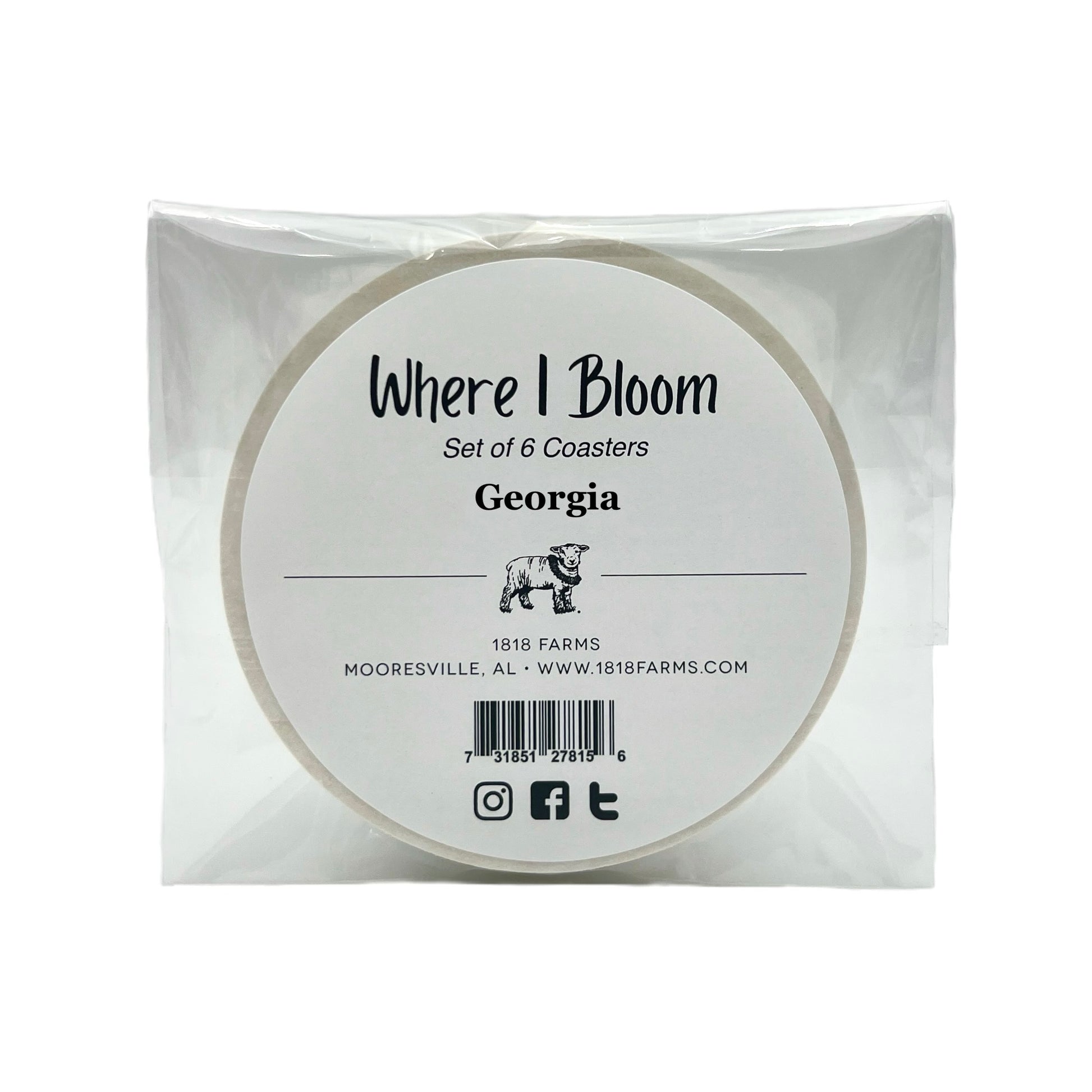 Georgia Themed Coasters (Set of 6)  - "Where I Bloom" Collection Coaster 1818 Farms   