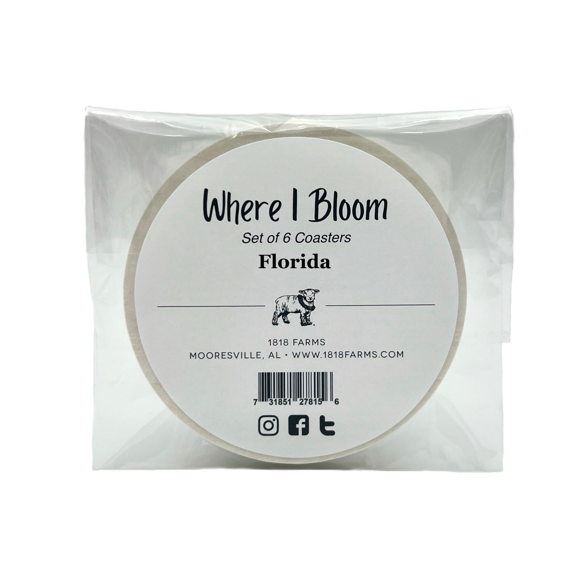 Florida Themed Coasters (Set of 6)  - "Where I Bloom" Collection Coaster 1818 Farms   