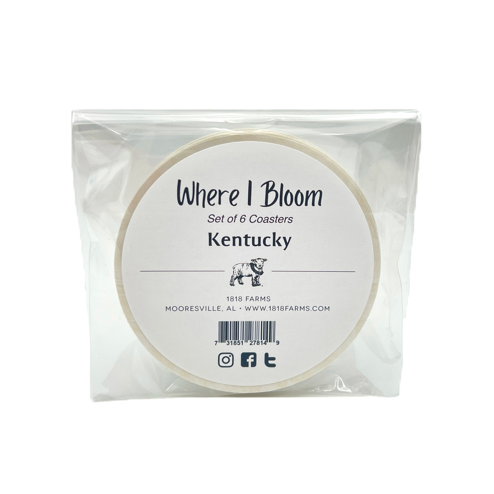 Kentucky Themed Coasters (Set of 6)  - "Where I Bloom" Collection Coaster 1818 Farms   
