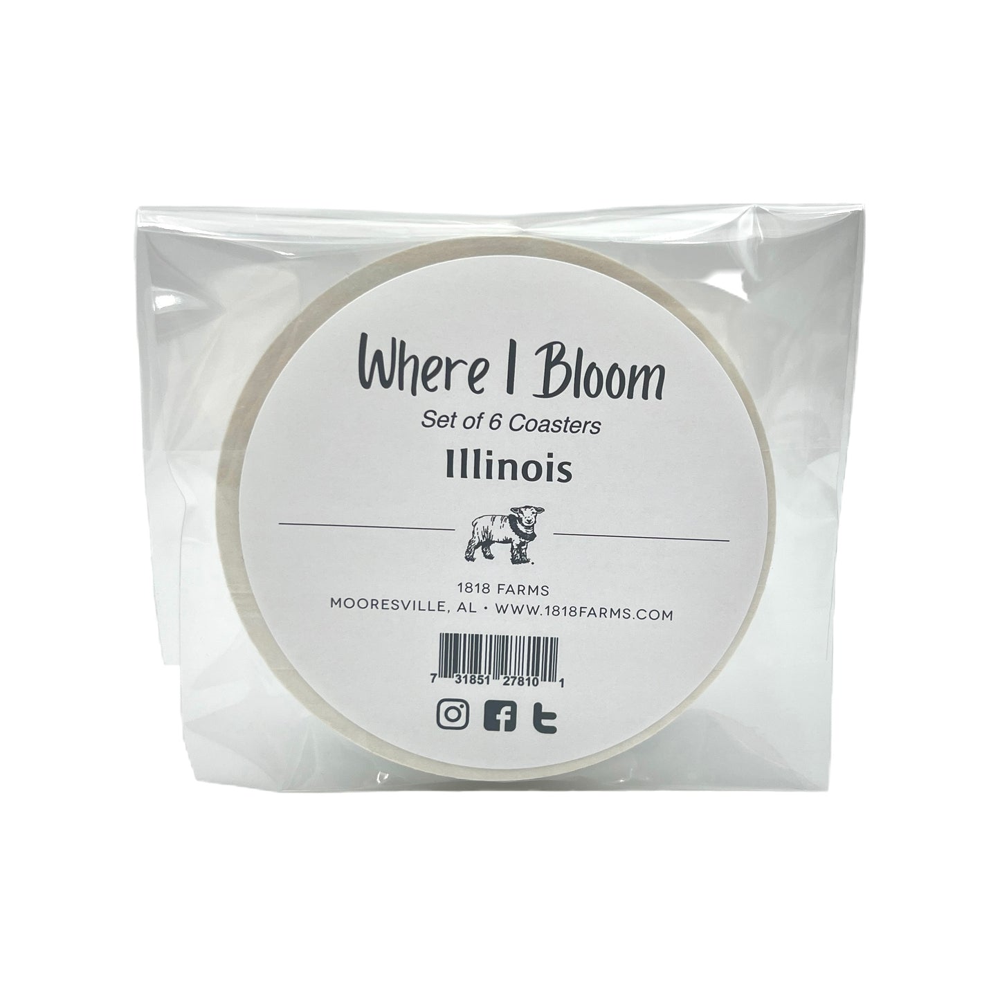 Illinois Themed Coasters (Set of 6)  - "Where I Bloom" Collection Coaster 1818 Farms   