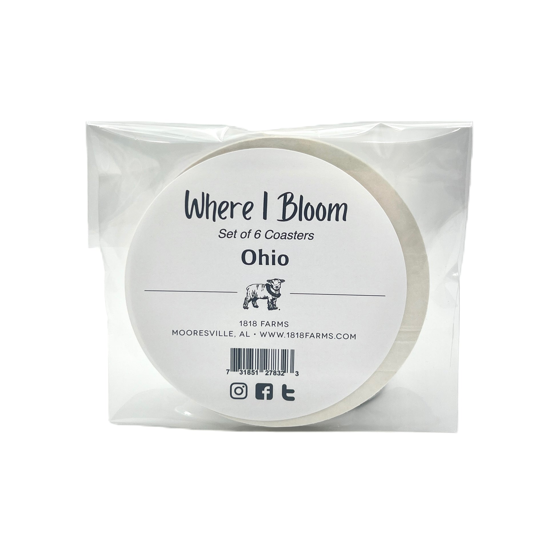 Ohio Themed Coasters (Set of 6)  - "Where I Bloom" Collection Coaster 1818 Farms   