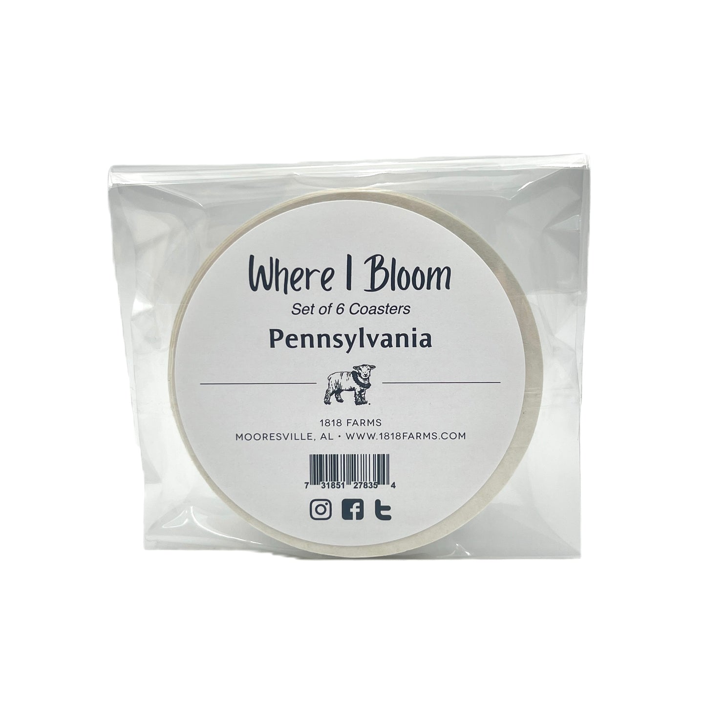 Pennsylvania Themed Coasters (Set of 6)  - "Where I Bloom" Collection Coaster 1818 Farms   
