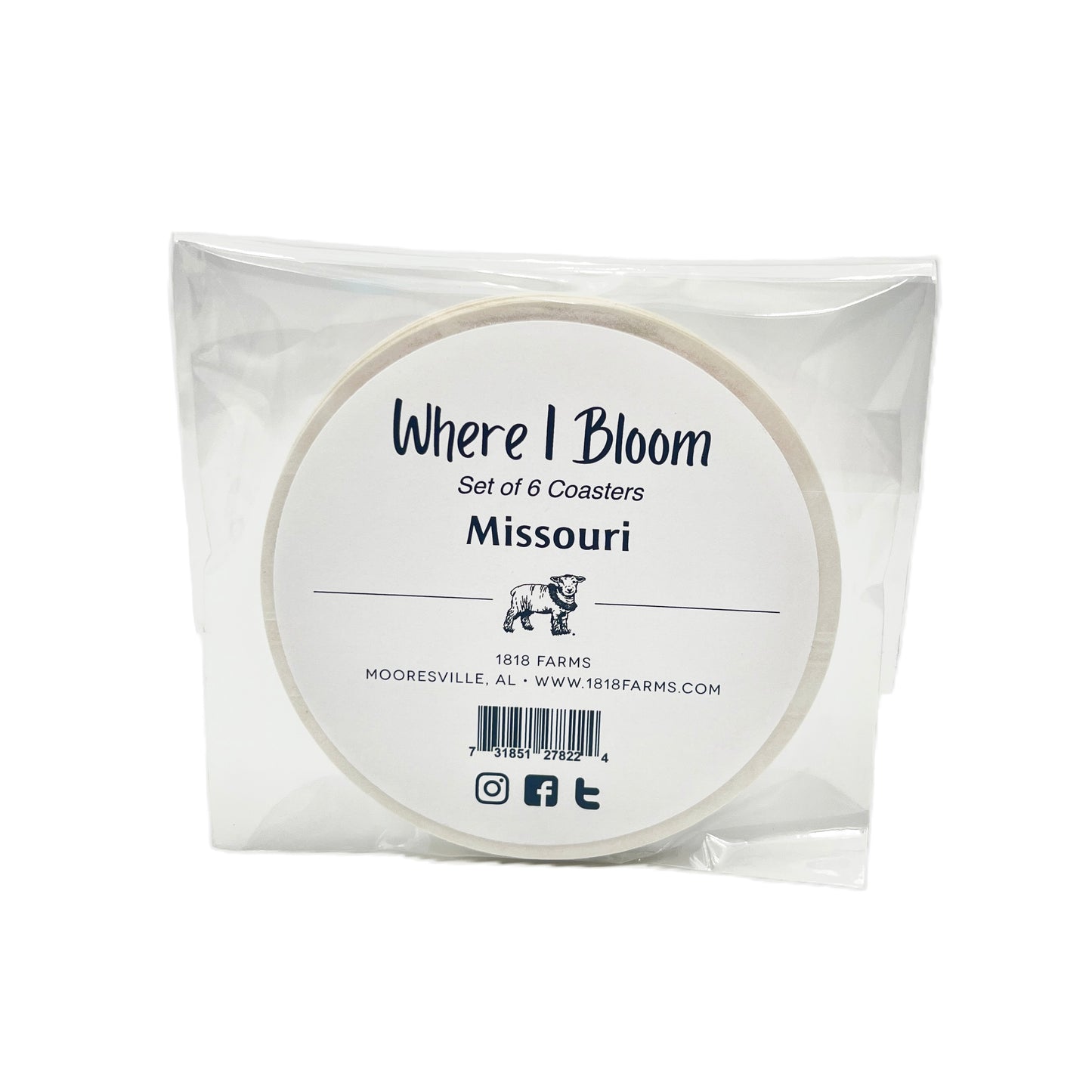 Missouri Themed Coasters (Set of 6)  - "Where I Bloom" Collection Coaster 1818 Farms   