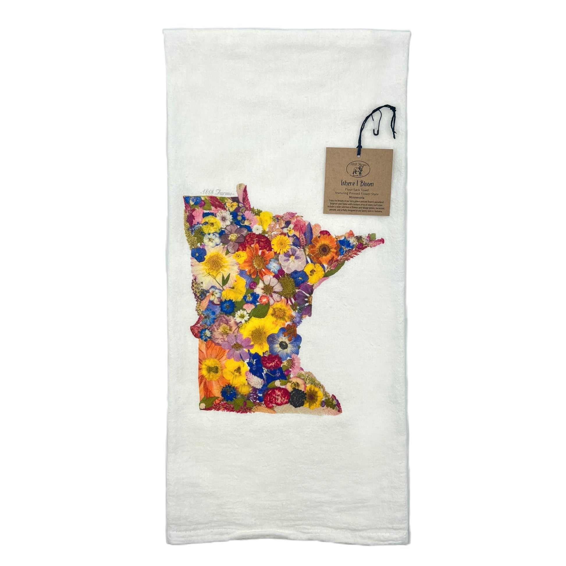 State Themed Flour Sack Towel  - "Where I Bloom" Collection Towel 1818 Farms Minnesota  