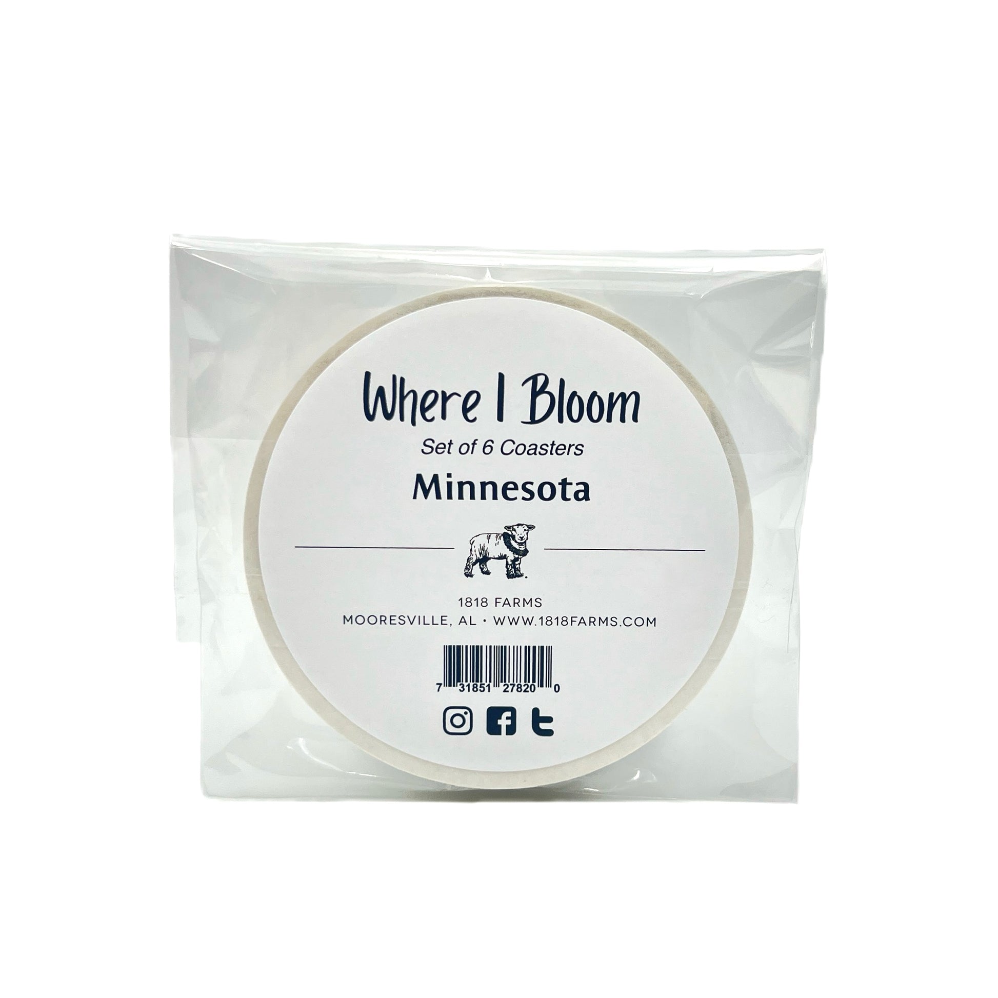 Minnesota Themed Coasters (Set of 6)  - "Where I Bloom" Collection Coaster 1818 Farms   