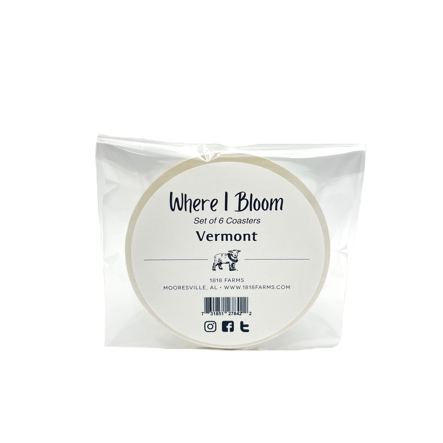 Vermont Themed Coasters (Set of 6) - "Where I Bloom" Collection Coaster 1818 Farms