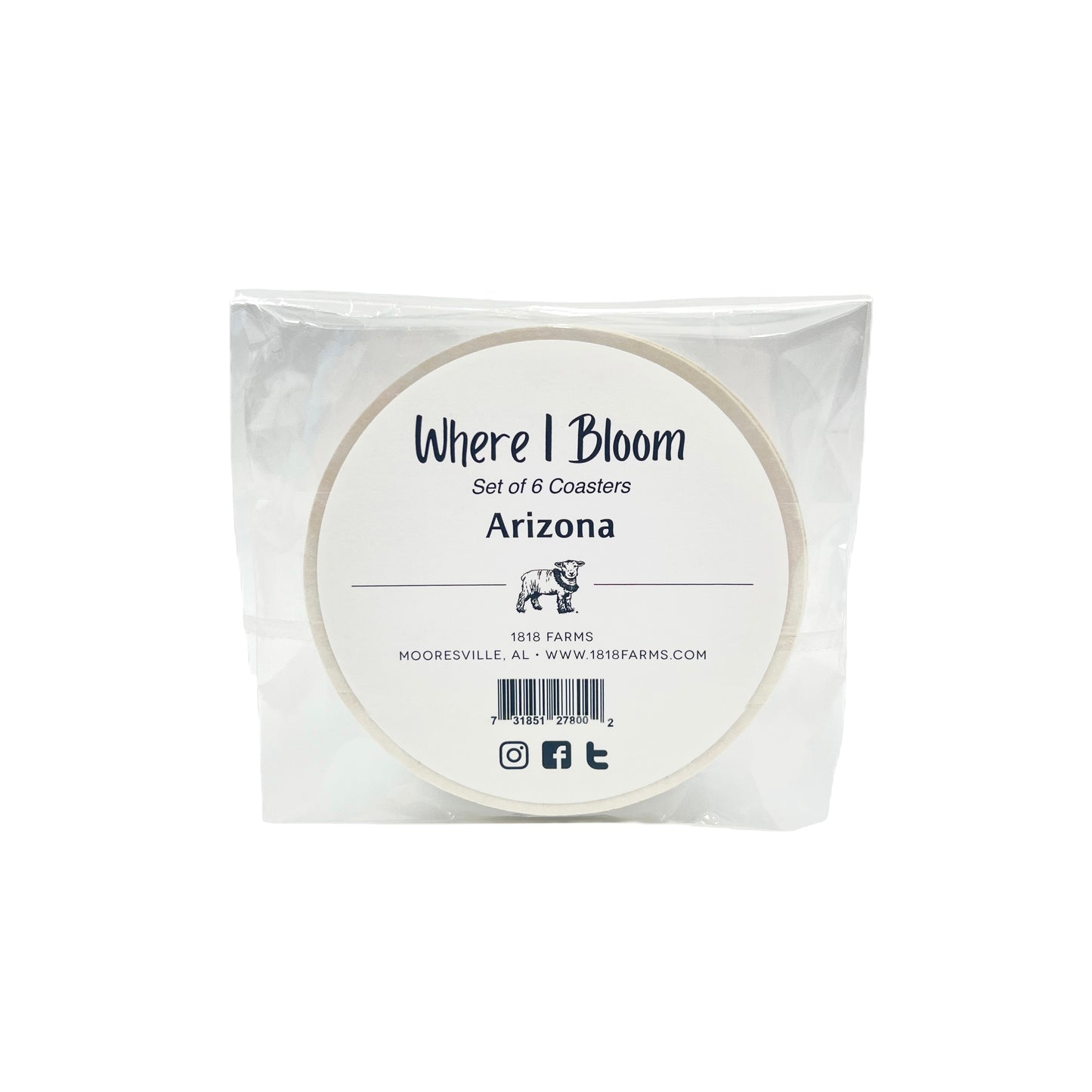 Arizona Themed Coasters (Set of 6) - "Where I Bloom" Collection Coaster 1818 Farms