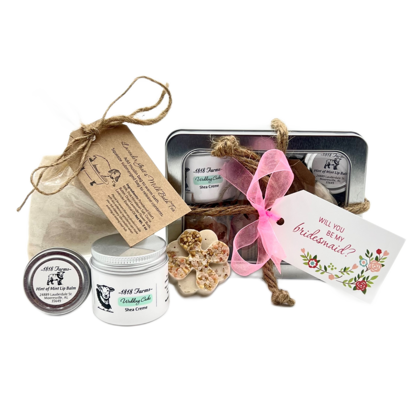 "Will You Be My Bridesmaid?" Skin Softening Gift Set Gift Basket 1818 Farms   
