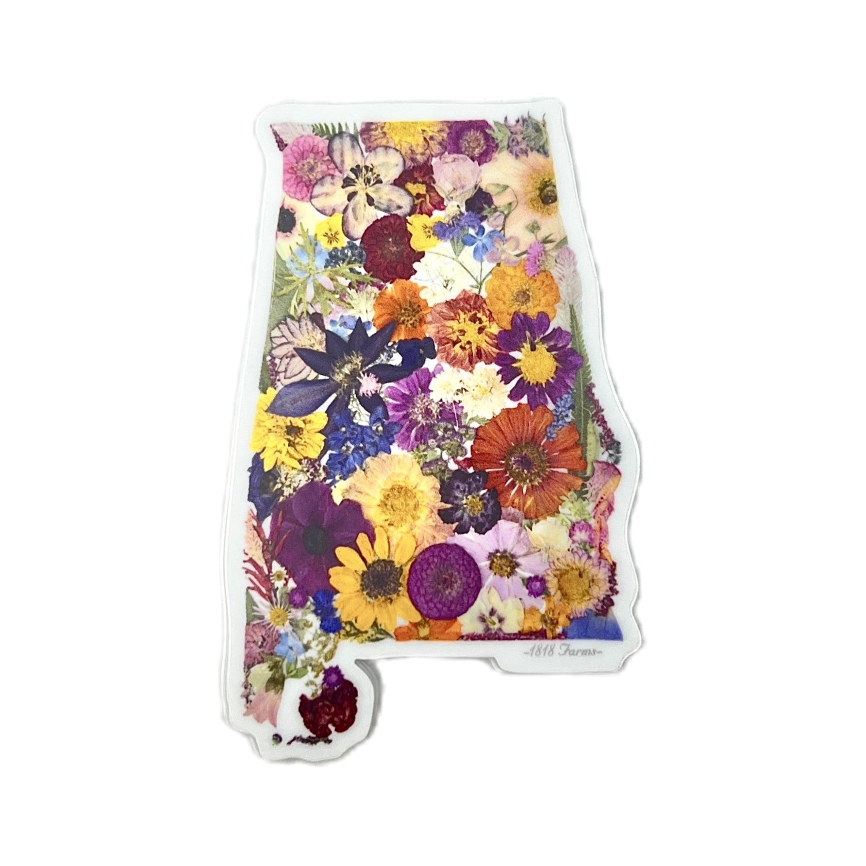 State Themed Vinyl Sticker Featuring Dried, Pressed Flowers - "Where I Bloom" Collection Vinyl Sticker 1818 Farms Alabama  