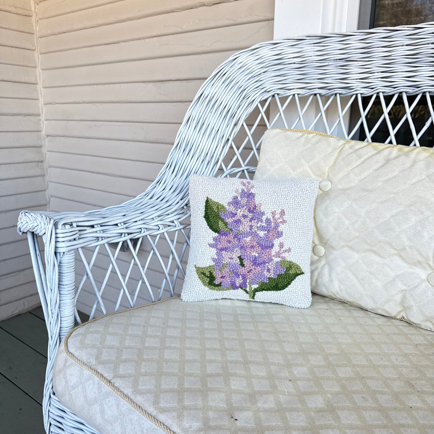 Lilac Wool Hooked Pillow Pillow 1818 Farms