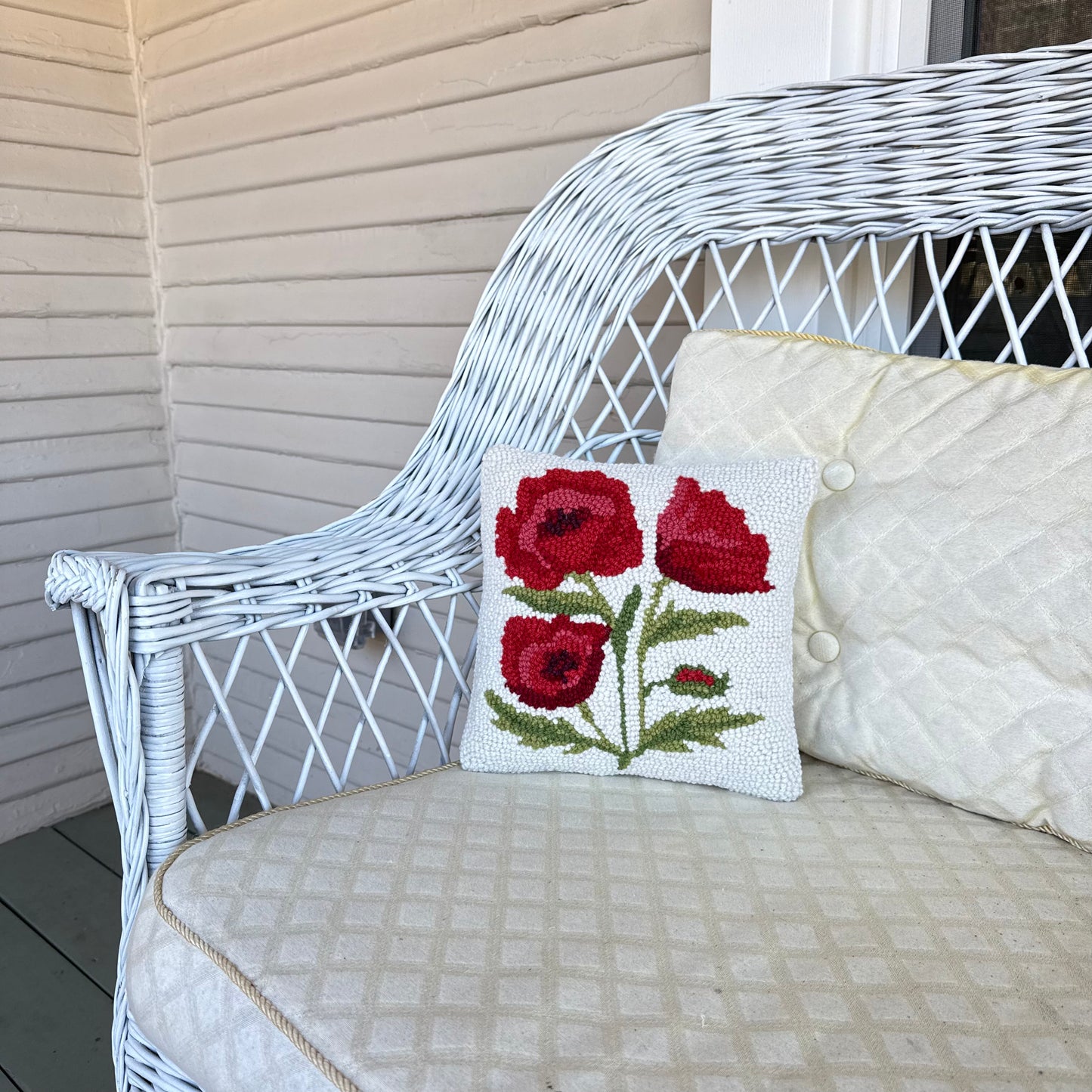 Poppies Wool Hooked Pillow Pillow 1818 Farms