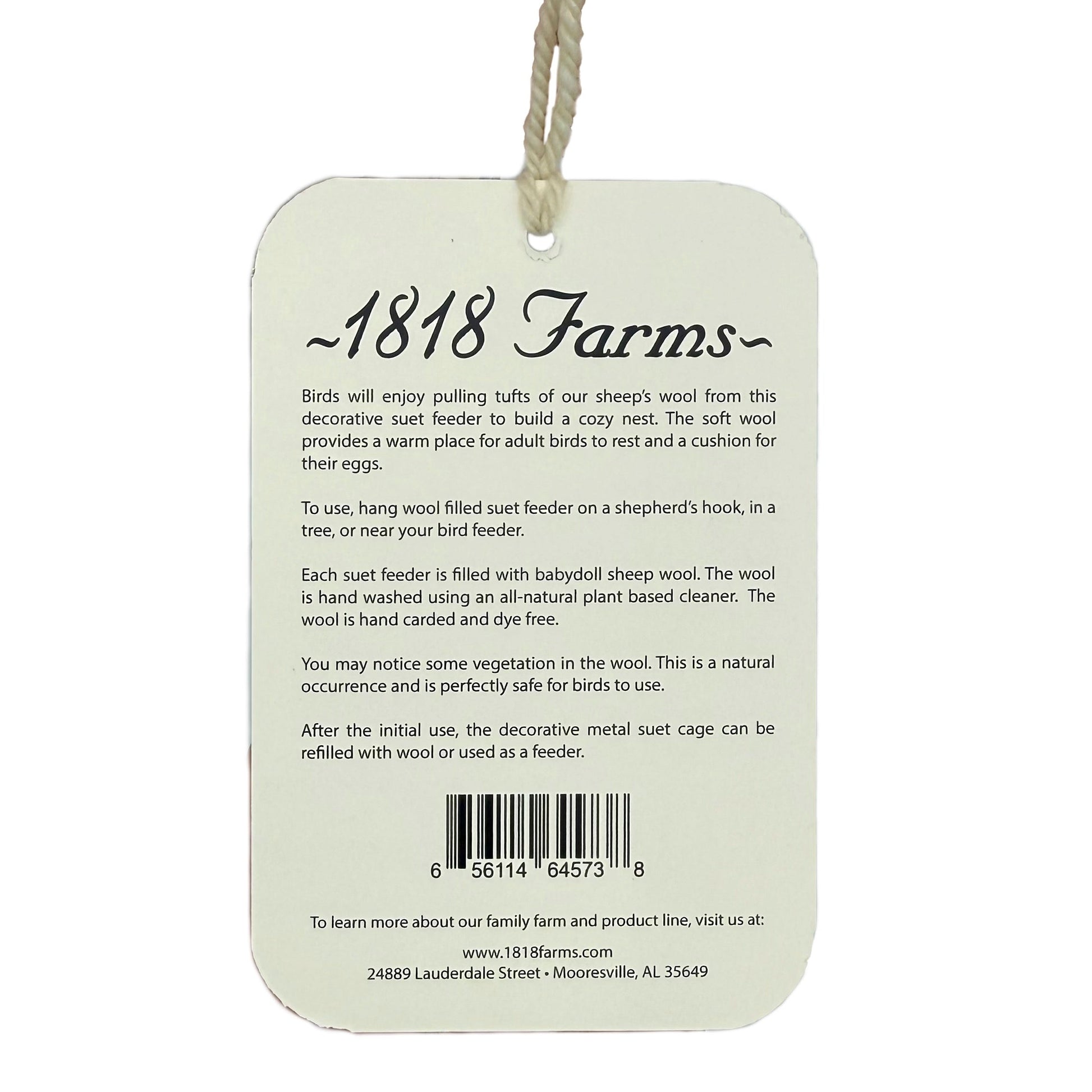 Wool Filled Suet Feeder 1818 Farms