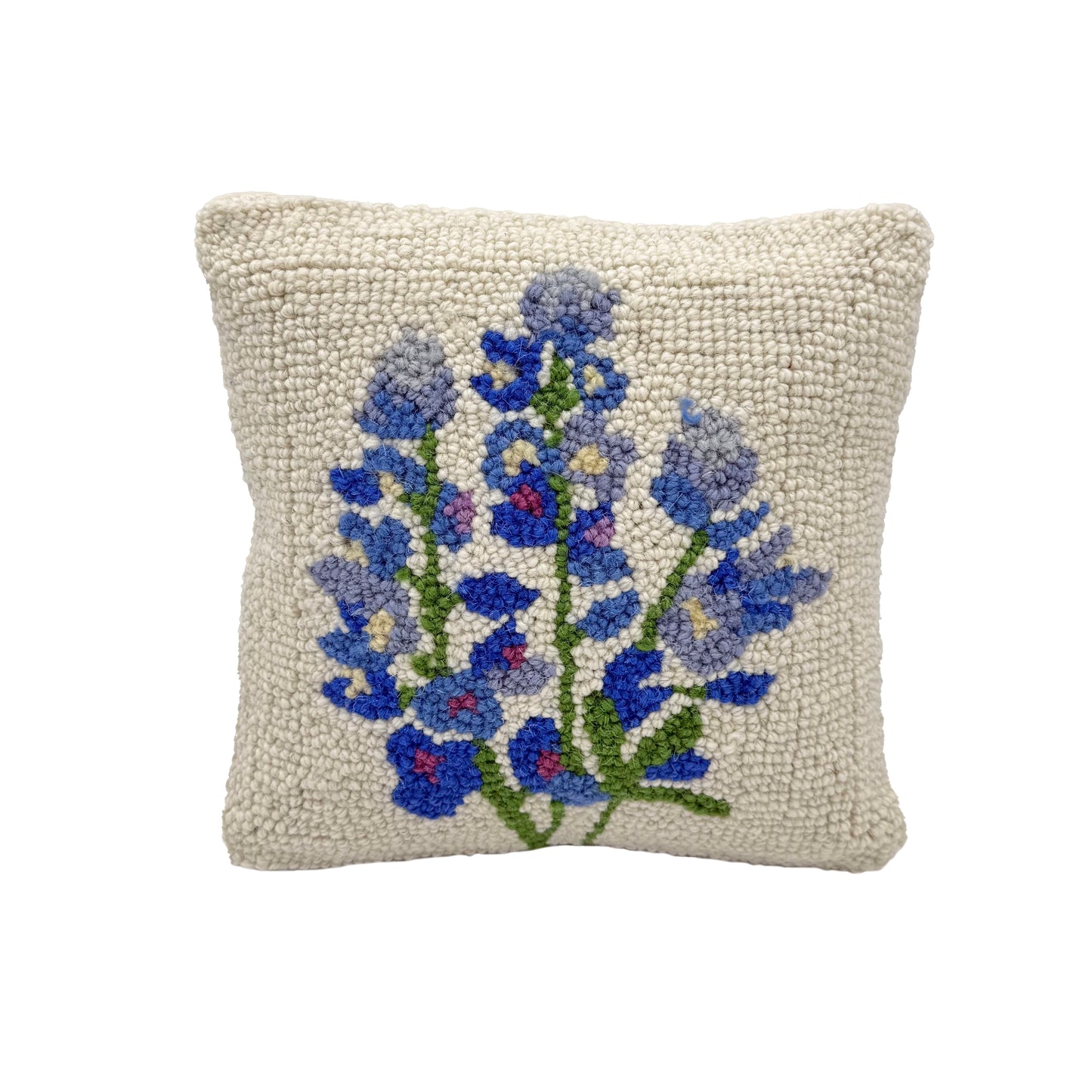 Blue Bonnet Wool Hooked Pillow