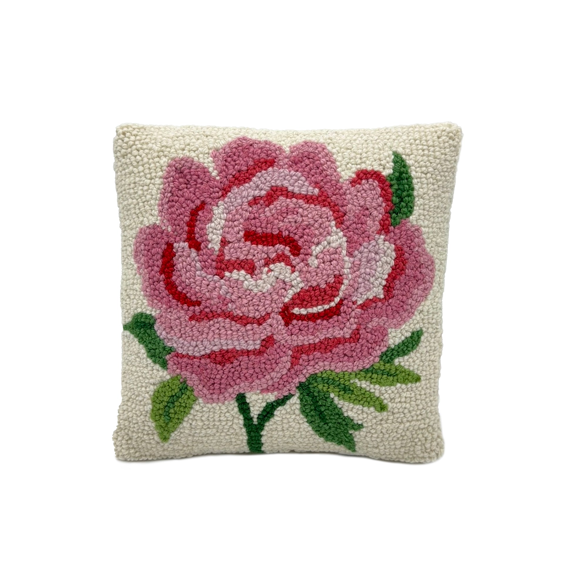 Pink Peony Wool Hooked Pillow Pillow 1818 Farms
