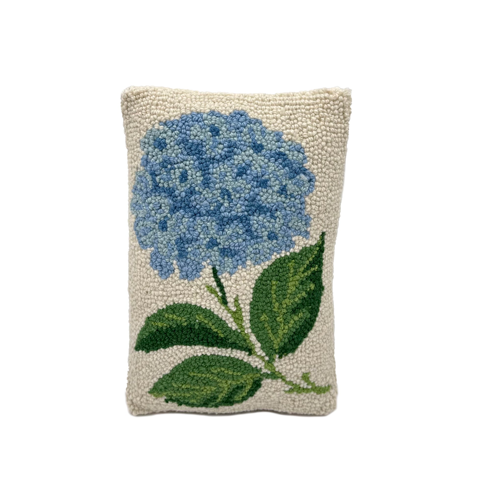 Single Blue Hydrangea Wool Hooked Pillow Pillow 1818 Farms