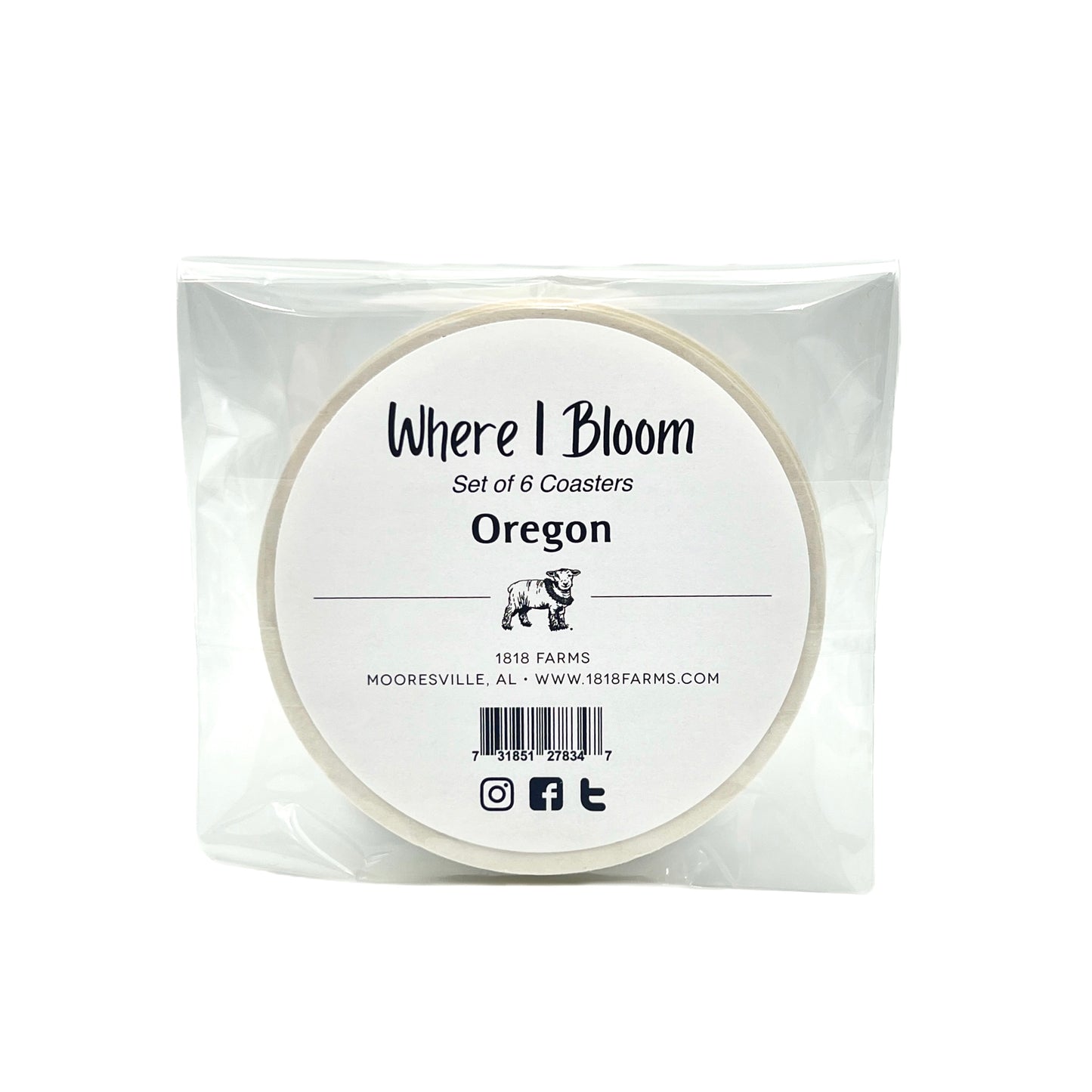 Oregon Themed Coasters (Set of 6)  - "Where I Bloom" Collection Coaster 1818 Farms   