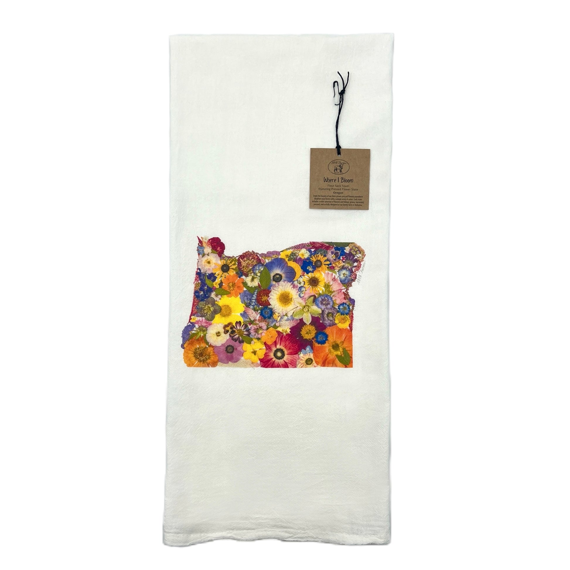 State Themed Flour Sack Towel  - "Where I Bloom" Collection Towel 1818 Farms Oregon  