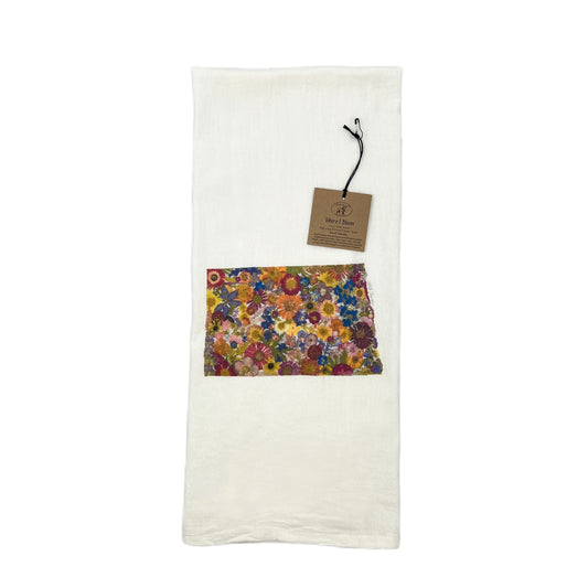 State Themed Flour Sack Towel  - "Where I Bloom" Collection Towel 1818 Farms North Dakota  