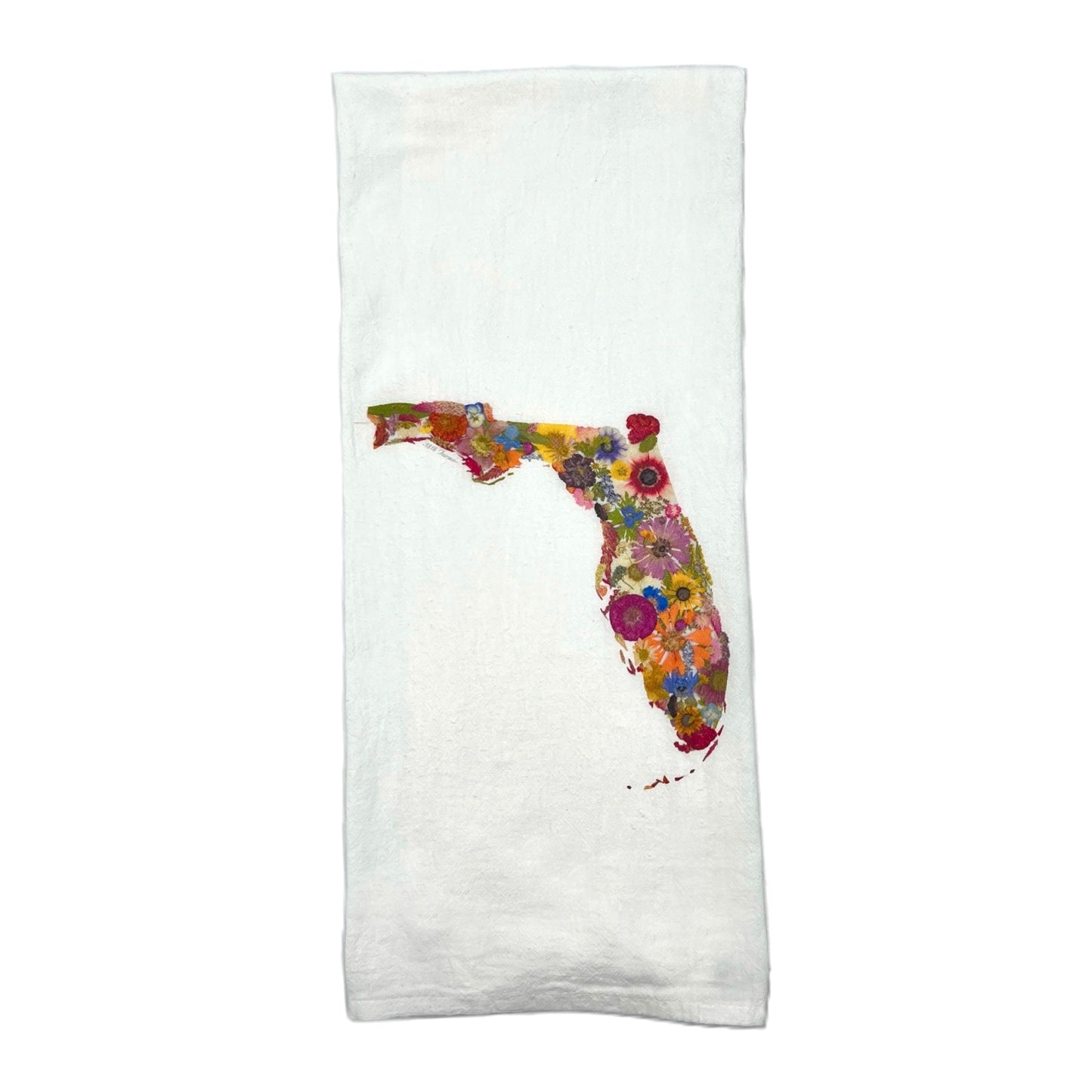 State Themed Flour Sack Towel Featuring Dried, Pressed Flowers - "Where I Bloom" Collection Towel 1818 Farms Florida  