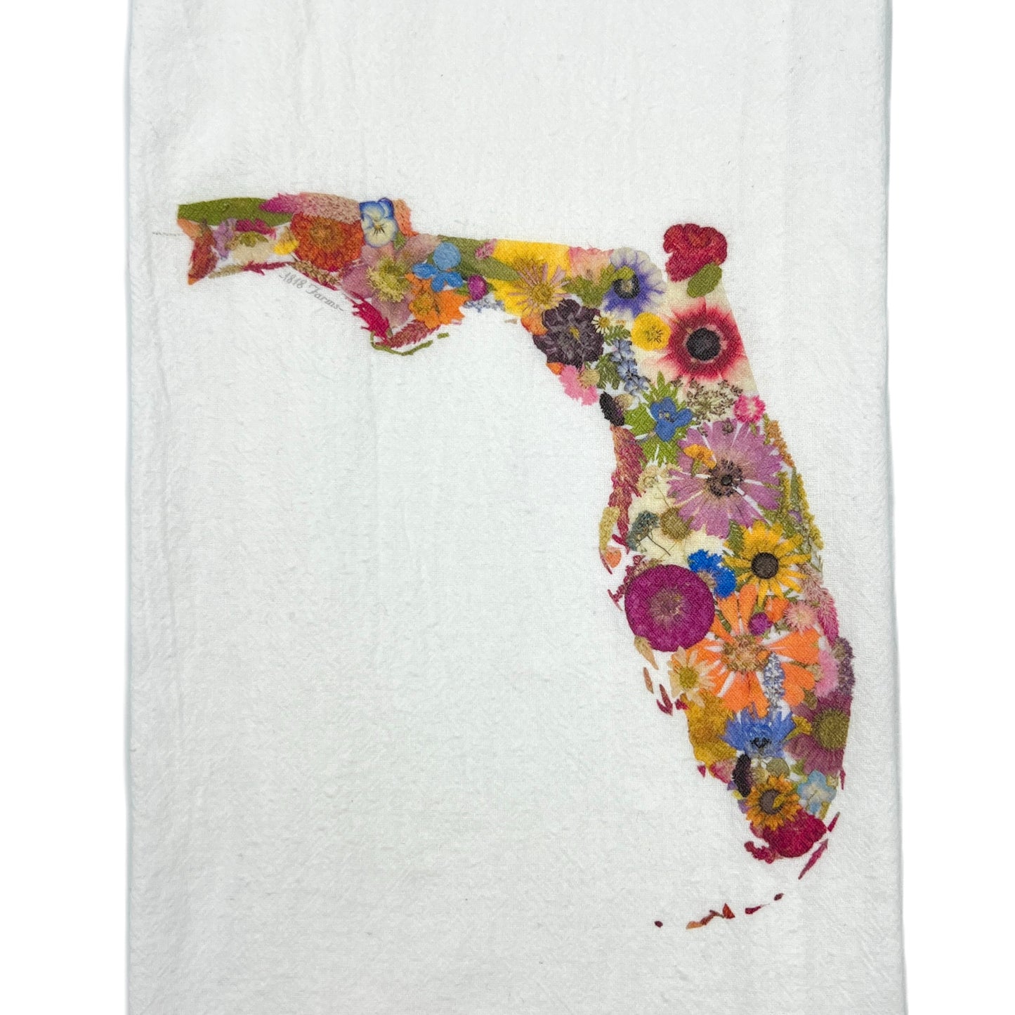 Florida Themed Flour Sack Towel Featuring Dried, Pressed Flowers - "Where I Bloom" Collection Towel 1818 Farms   