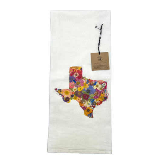 Texas Themed Flour Sack Towel Featuring Dried, Pressed Flowers - "Where I Bloom" Collection Towel 1818 Farms   