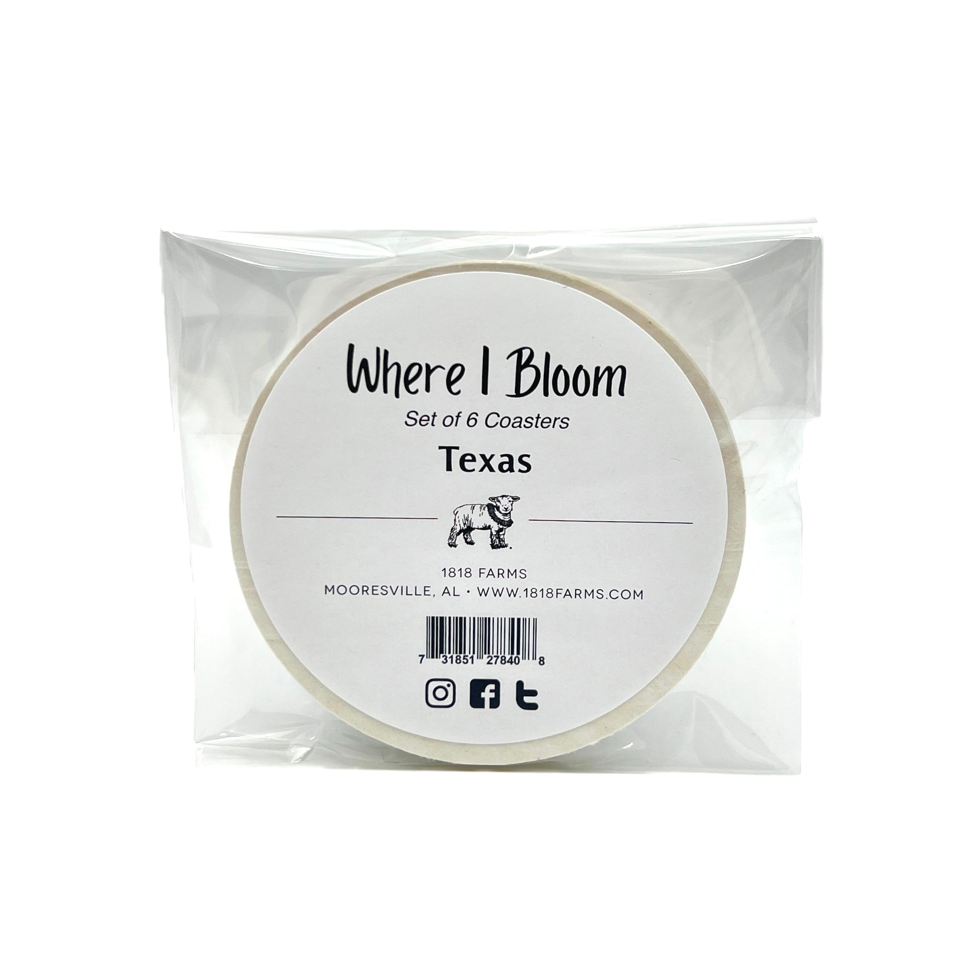 State Themed Drink Coasters (Set of 6) Featuring Dried, Pressed Flowers - "Where I Bloom" Collection Coaster 1818 Farms   