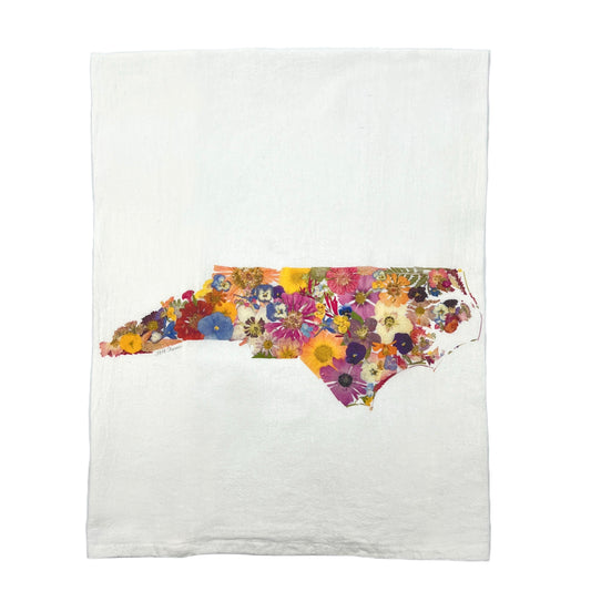 North Carolina Themed Flour Sack Towel Featuring Dried, Pressed Flowers - "Where I Bloom" Collection Towel 1818 Farms   