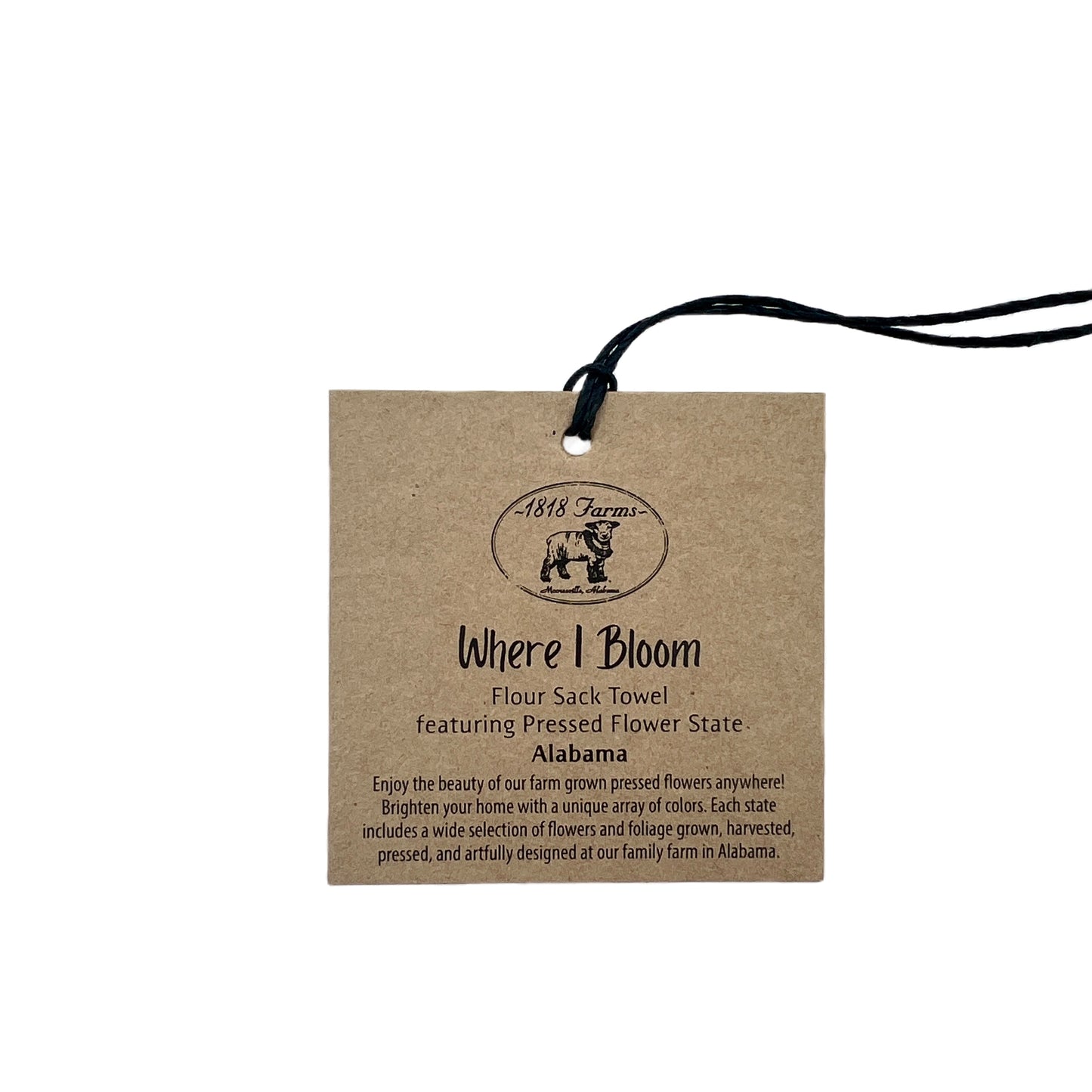 Alabama Themed Flour Sack Towel Featuring Dried, Pressed Flowers - "Where I Bloom" Collection Towel 1818 Farms   