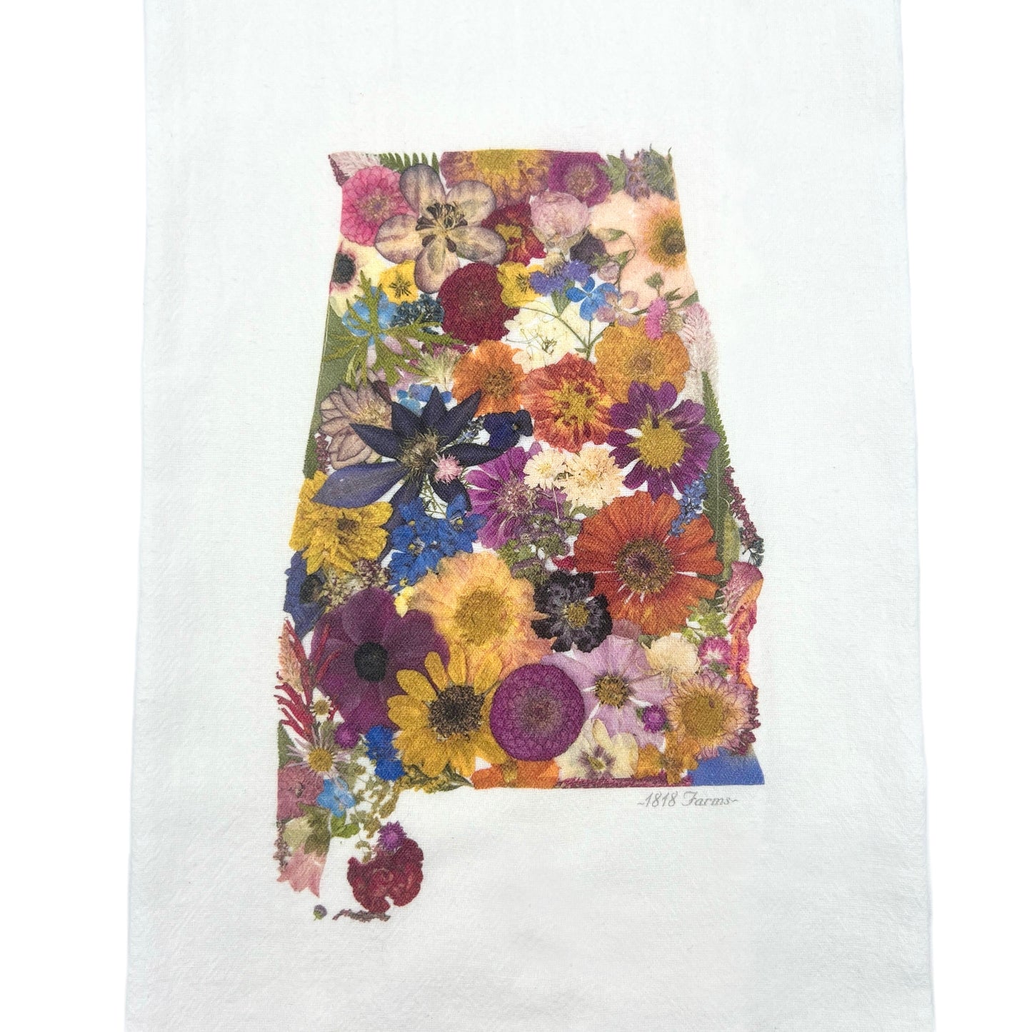 Alabama Themed Flour Sack Towel Featuring Dried, Pressed Flowers - "Where I Bloom" Collection Towel 1818 Farms   
