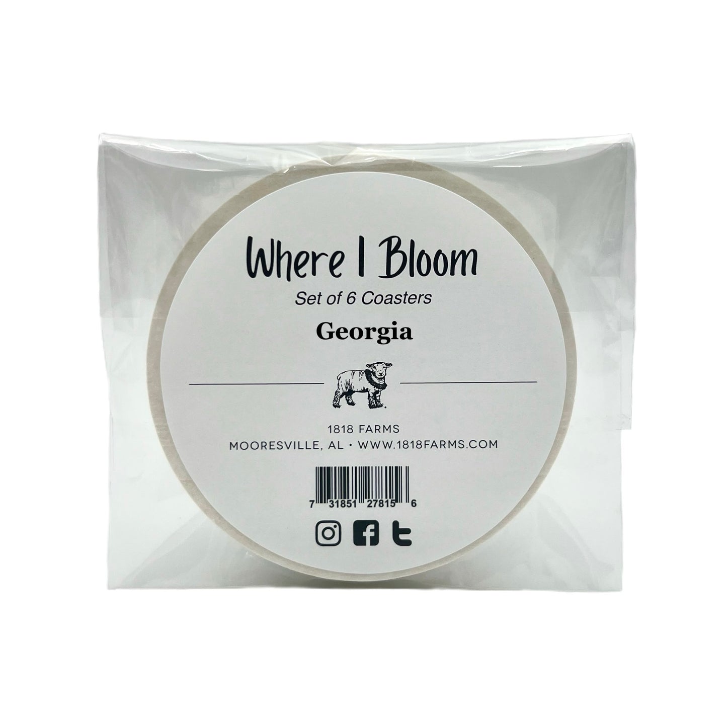 Georgia Themed Coasters (Set of 6) Featuring Dried, Pressed Flowers - "Where I Bloom" Collection Coaster 1818 Farms   