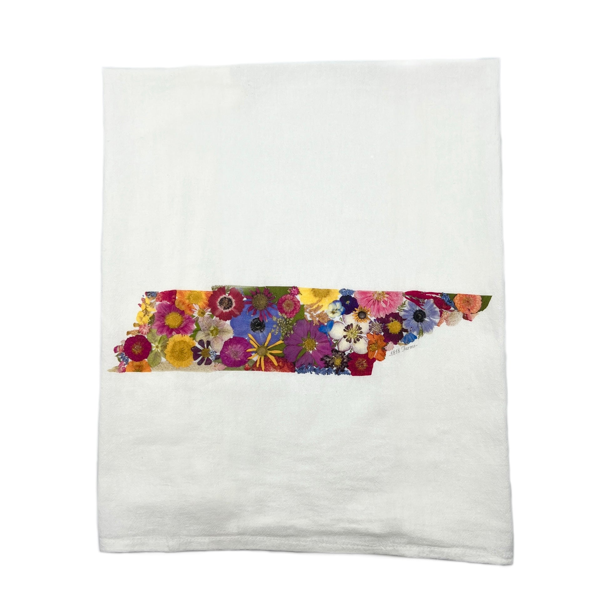 Tennessee Themed Flour Sack Towel Featuring Dried, Pressed Flowers - "Where I Bloom" Collection Towel 1818 Farms   
