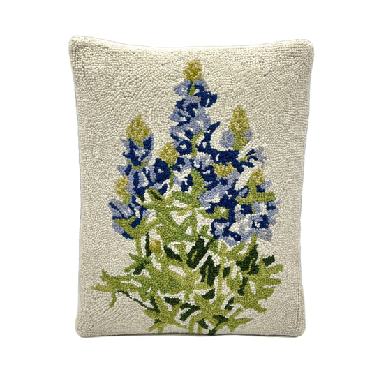 Blue Bonnet Wool Hooked Pillow Pillow 1818 Farms   