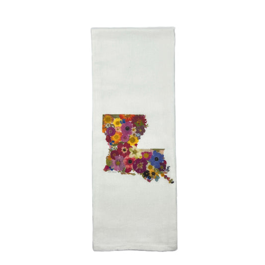 Louisiana Themed Flour Sack Towel Featuring Dried, Pressed Flowers - "Where I Bloom" Collection Towel 1818 Farms   