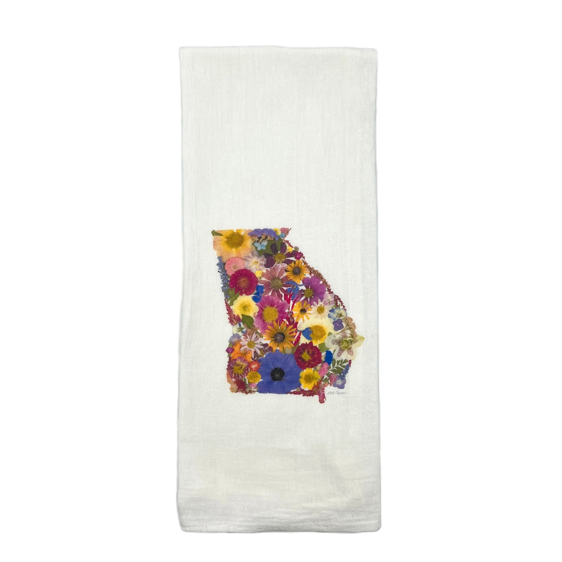 Georgia Themed Flour Sack Towel Featuring Dried, Pressed Flowers - "Where I Bloom" Collection Towel 1818 Farms   