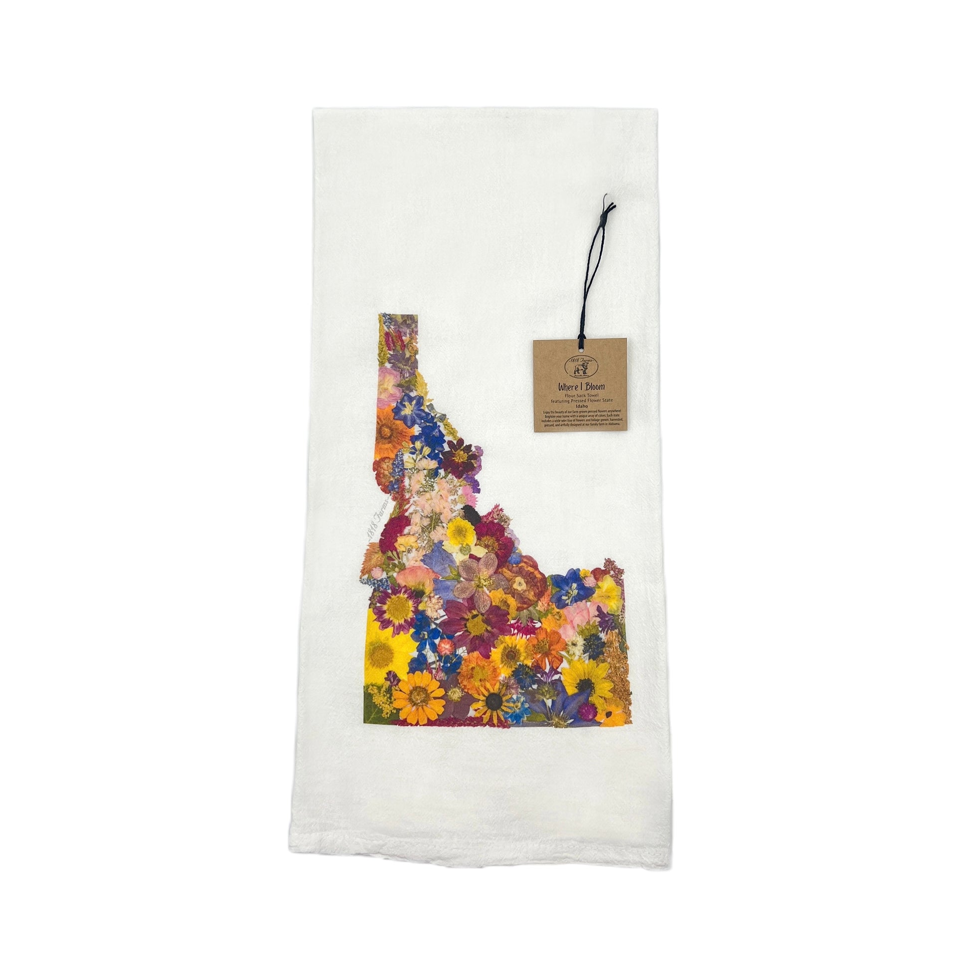 State Themed Flour Sack Towel  - "Where I Bloom" Collection Towel 1818 Farms Idaho  