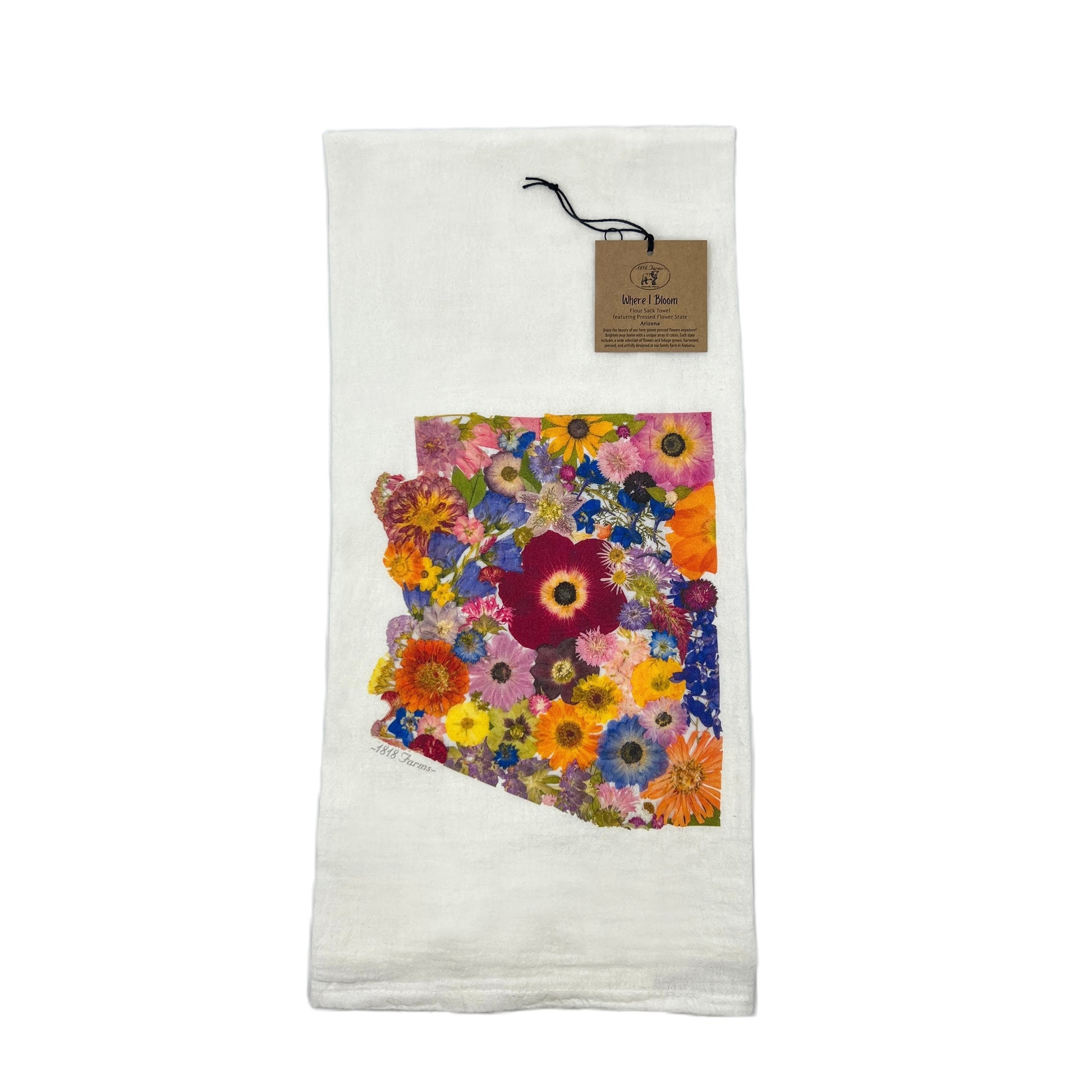 State Themed Flour Sack Towel  - "Where I Bloom" Collection Towel 1818 Farms Arizona  