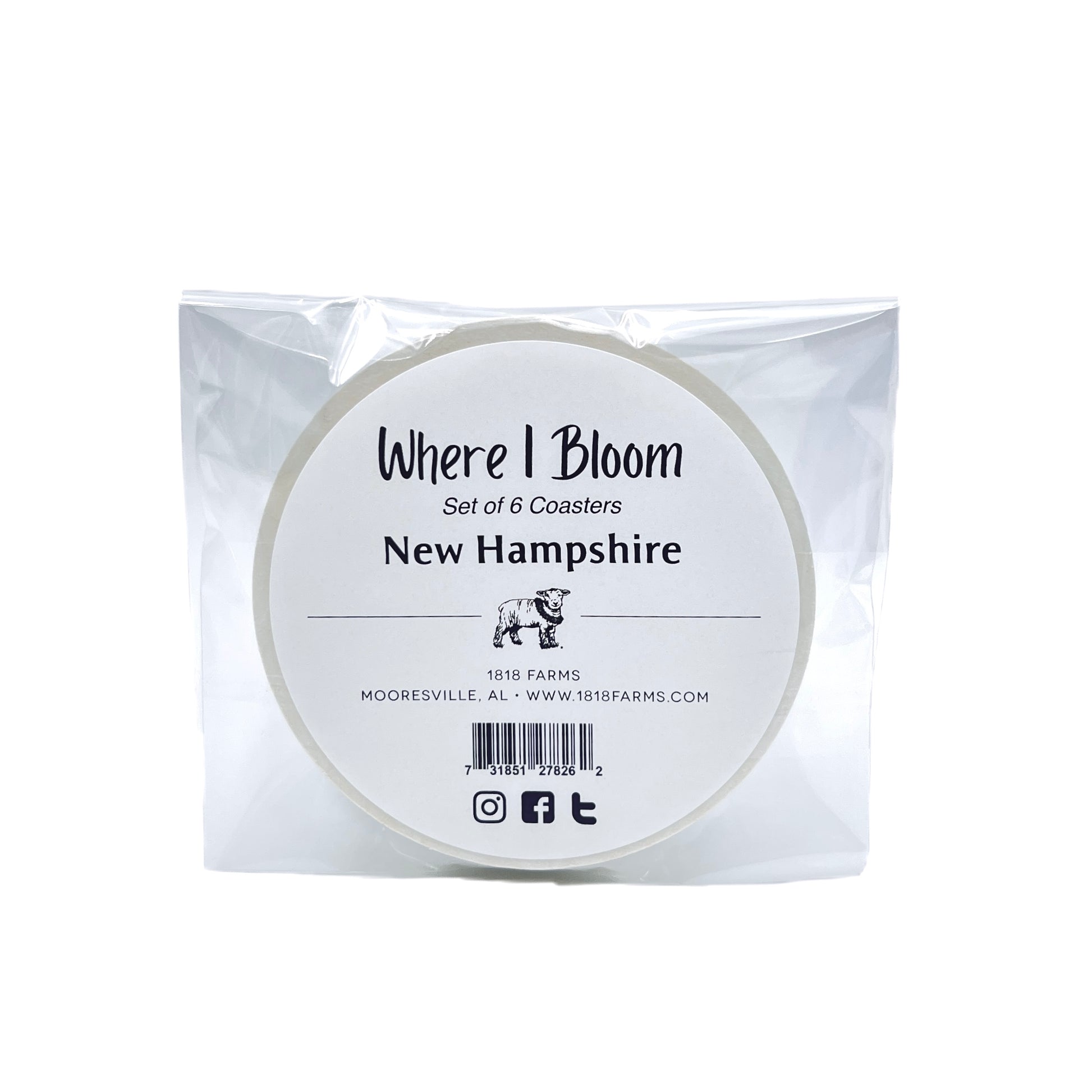 New Hampshire Themed Coasters (Set of 6)  - "Where I Bloom" Collection Coaster 1818 Farms   