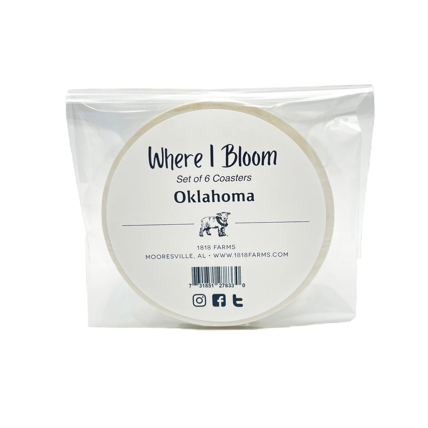 Oklahoma Themed Coasters (Set of 6)  - "Where I Bloom" Collection Coaster 1818 Farms   