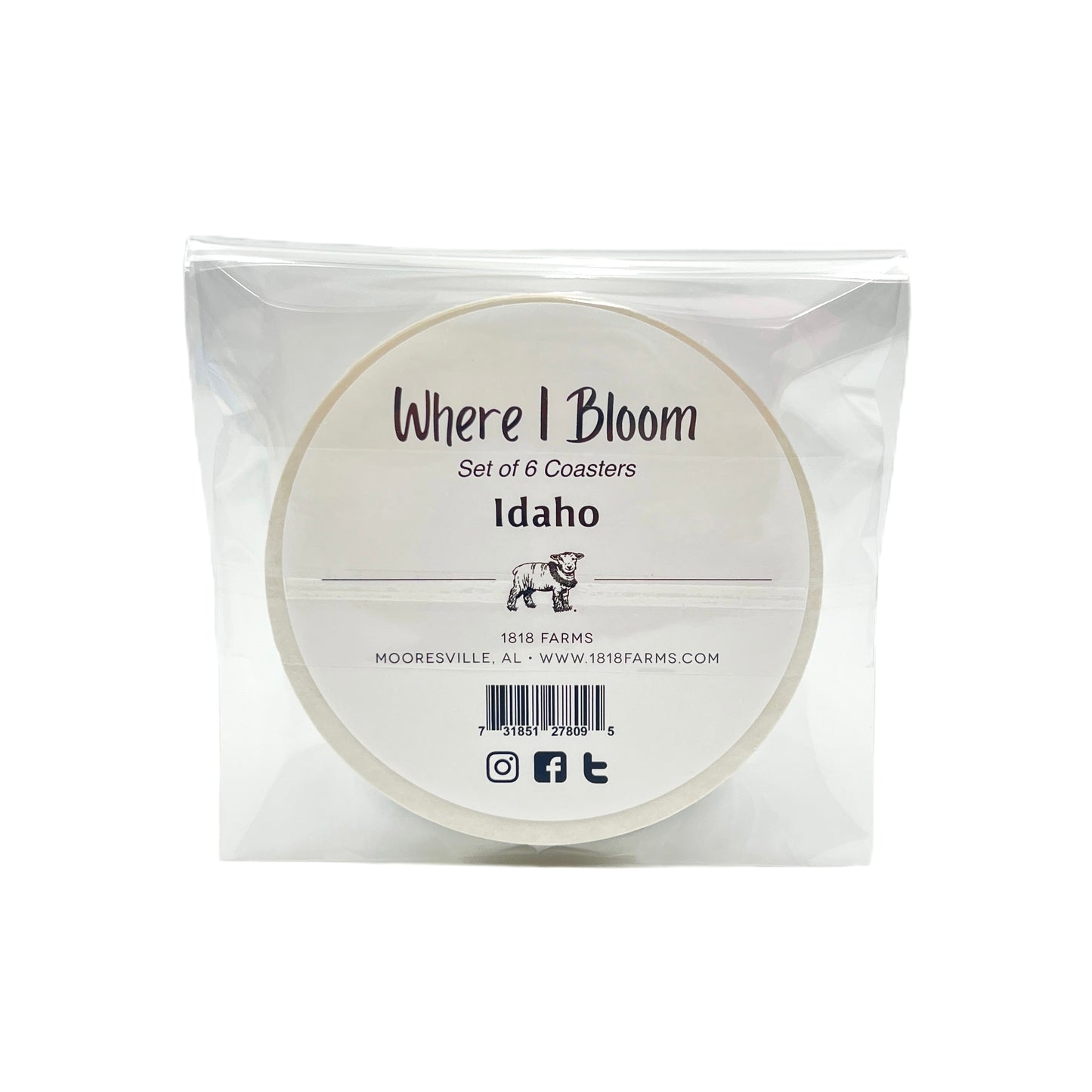 Idaho Themed Coasters (Set of 6)  - "Where I Bloom" Collection Coaster 1818 Farms   