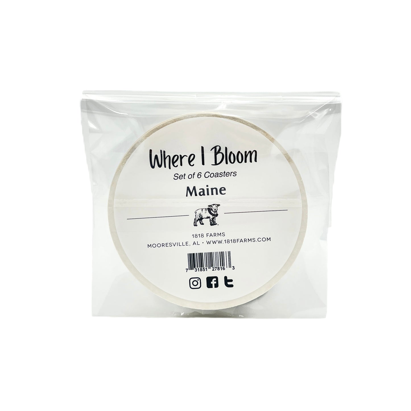 Maine Themed Coasters (Set of 6)  - "Where I Bloom" Collection Coaster 1818 Farms   