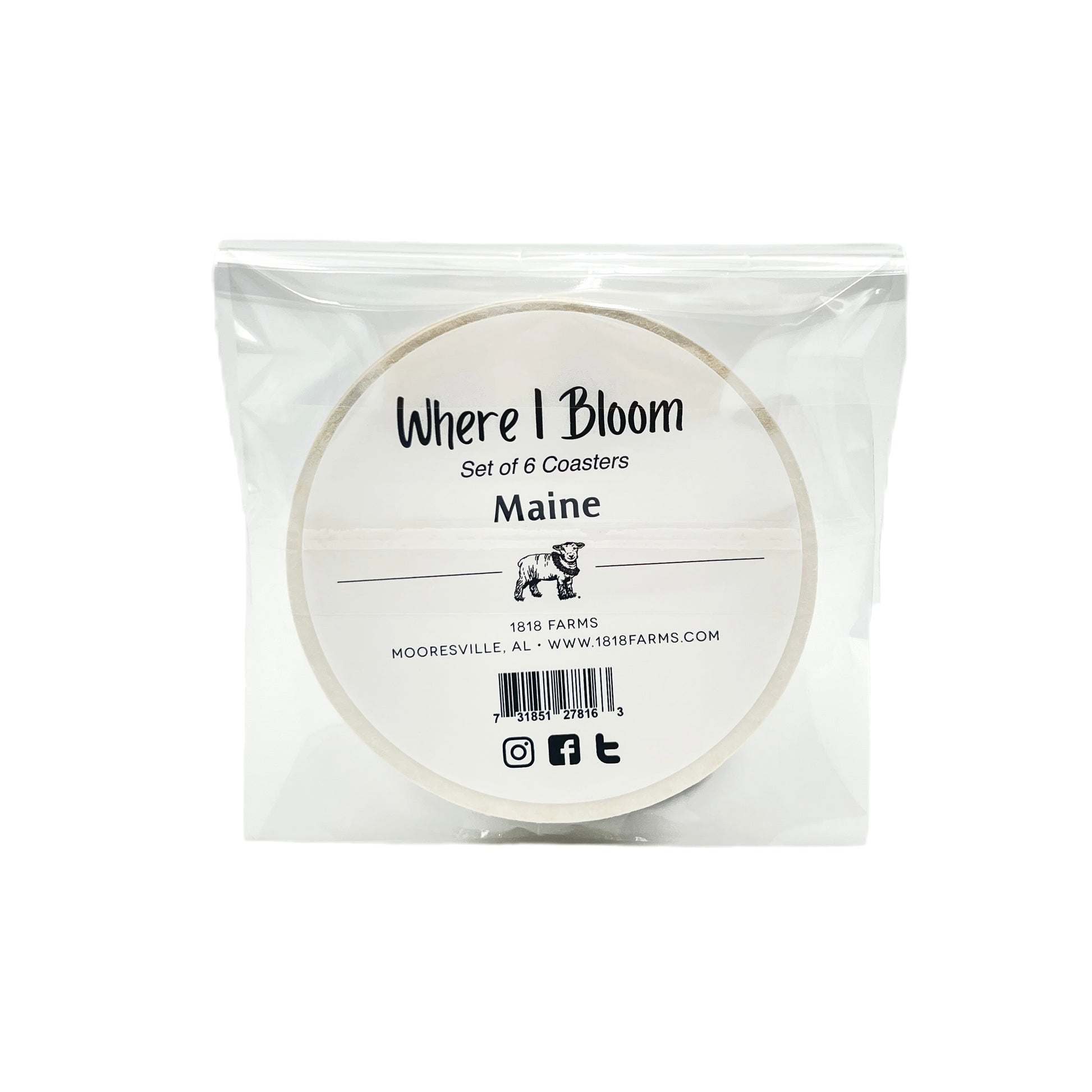 Maine Themed Coasters (Set of 6)  - "Where I Bloom" Collection Coaster 1818 Farms   