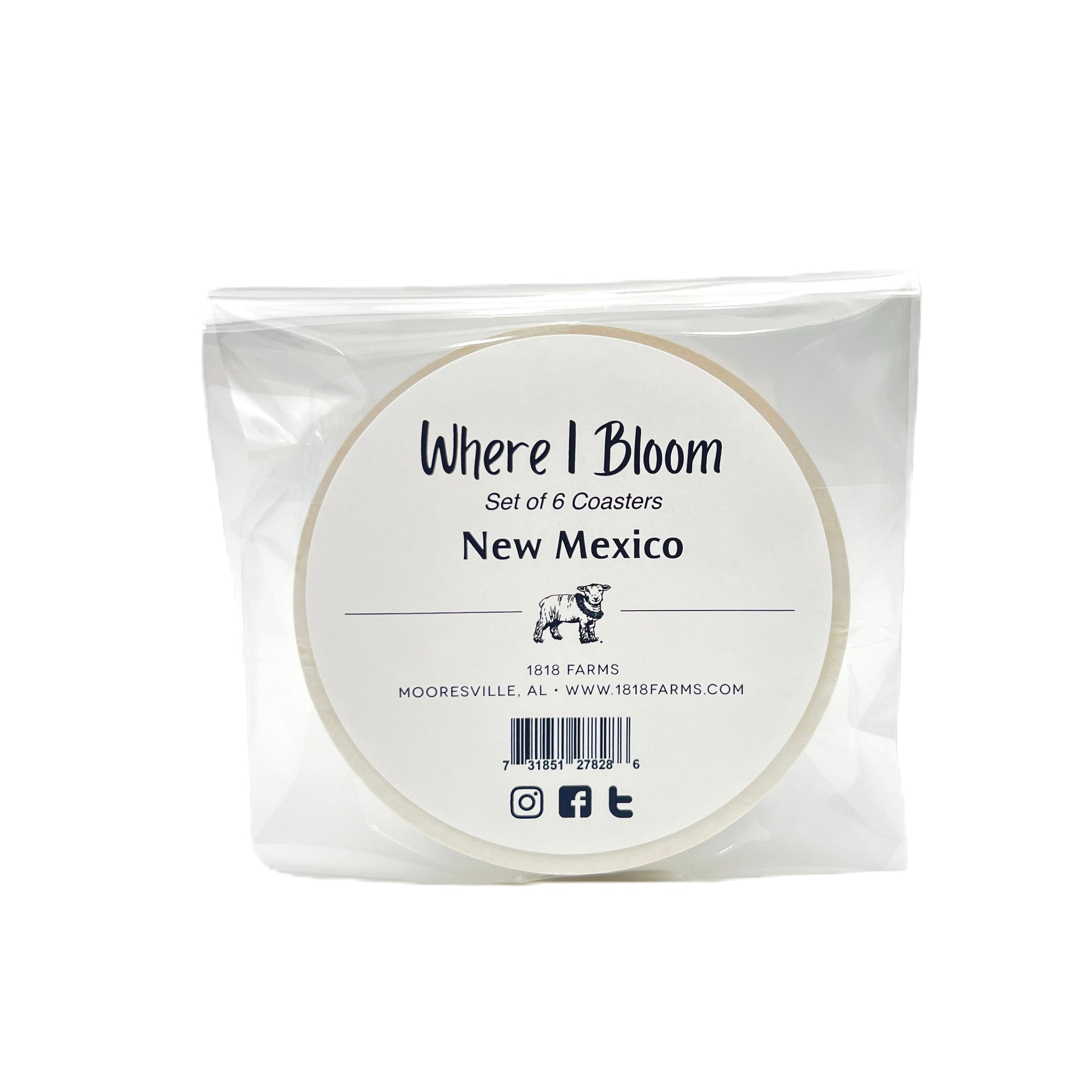 New Mexico Themed Coasters (Set of 6)  - "Where I Bloom" Collection Coaster 1818 Farms   